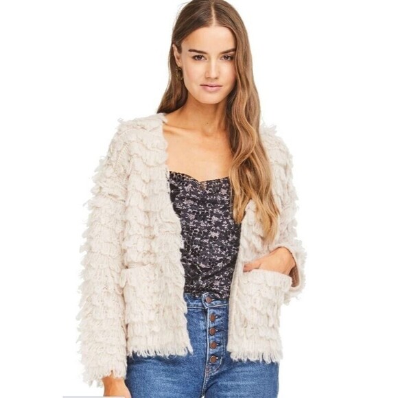 Astr The Label Wool Blend Shaggy Cardigan Sweater Pockets Revolve Oversized Sz S - Picture 1 of 8